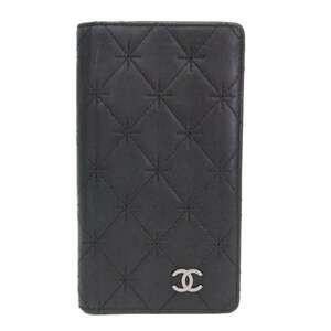 CHANEL Authentic Black Lambskin Leather Logo Wallet